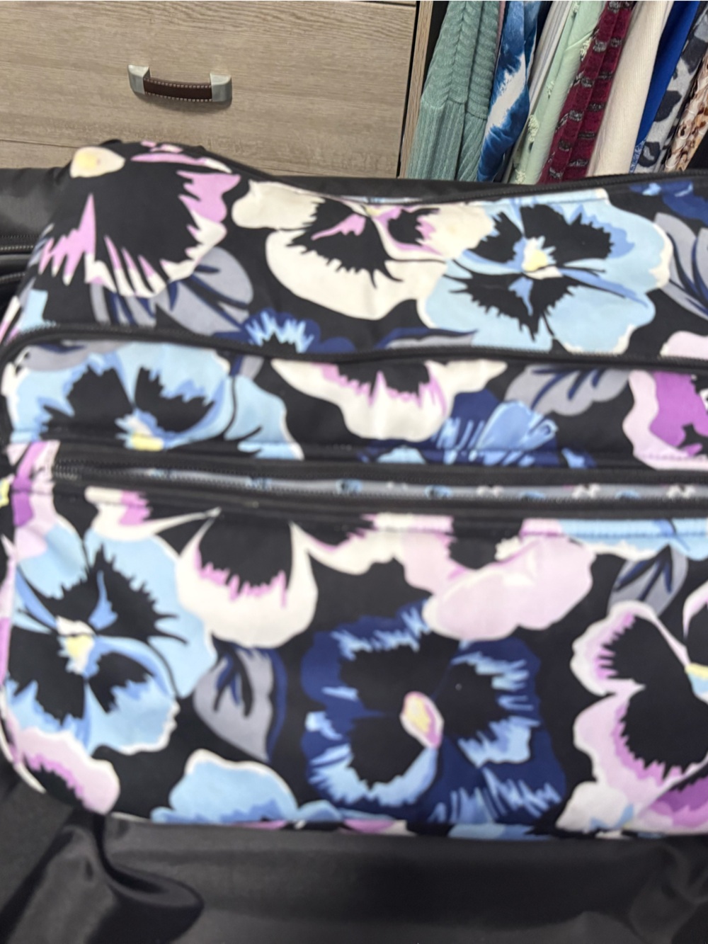 Vera Bradley Floral Print Crossbody Bag in Black and Pastel